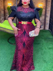 Elegant African Luxury Sequin Evening Dresses: Long Gowns for Women's Wedding Party Outfits - Flexi Africa - Flexi Africa offers Free Delivery Worldwide - Vibrant African traditional clothing showcasing bold prints and intricate designs