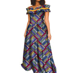 Elegant African Maxi Dress for Women – Slash Neck Print Long Dashiki Gown - Free Delivery Worldwide only at Flexi Africa