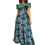 Elegant African Maxi Dress for Women – Slash Neck Print Long Dashiki Gown - Free Delivery Worldwide only at Flexi Africa