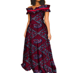 Elegant African Maxi Dress for Women – Slash Neck Print Long Dashiki Gown - Free Delivery Worldwide only at Flexi Africa