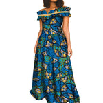 Elegant African Maxi Dress for Women – Slash Neck Print Long Dashiki Gown - Free Delivery Worldwide only at Flexi Africa