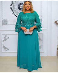 Elegant African Maxi Dress: Three-Quarter Sleeves, Solid Colors, and Flowing Polyester Fabric - Flexi Africa - Free Delivery