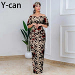 Elegant African Off - Shoulder Maxi Dress with Matching Headscarf & Earrings - Free Delivery Worldwide only at Flexi Africa