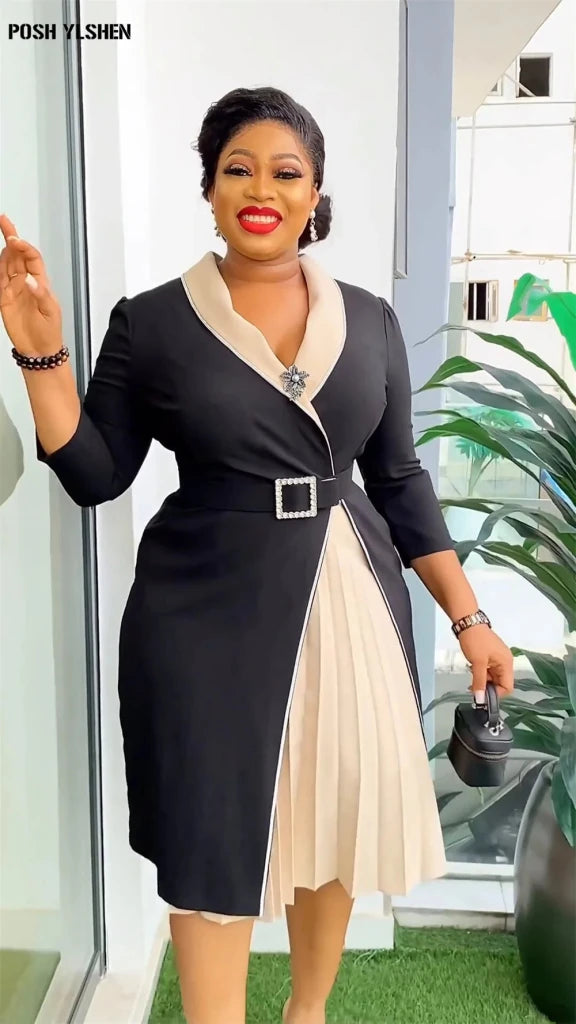 Elegant African Pleated Patchwork Maxi Dress for Women – Sleeveless Summer Party Dress - Free Delivery Worldwide only at Flexi Africa