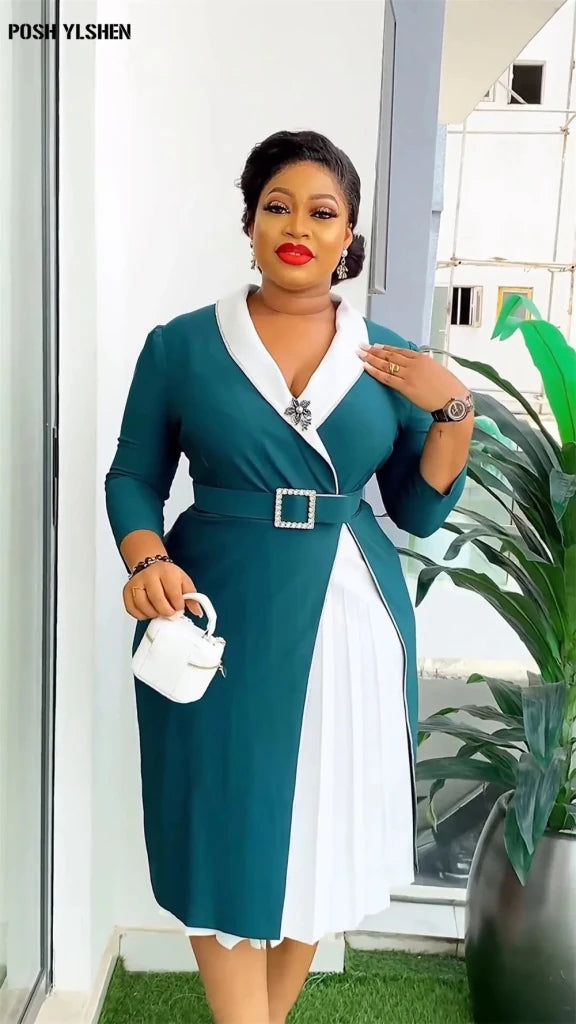 Elegant African Pleated Patchwork Maxi Dress for Women – Sleeveless Summer Party Dress - Free Delivery Worldwide only at Flexi Africa