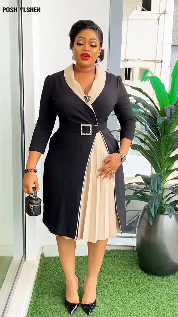 Elegant African Pleated Patchwork Maxi Dress for Women – Sleeveless Summer Party Dress - Free Delivery Worldwide only at Flexi Africa