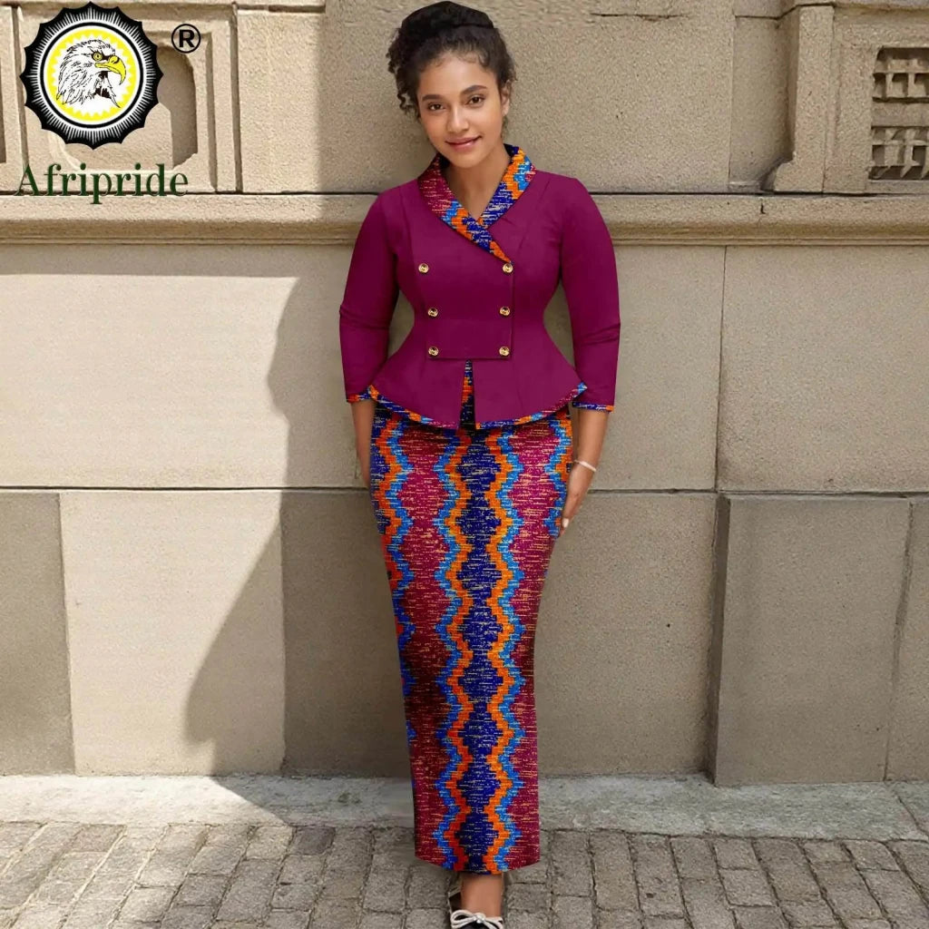 Elegant African Print 2PC Suit – Structured Blazer & High - Waisted Skirt - Free Delivery Worldwide only at Flexi Africa