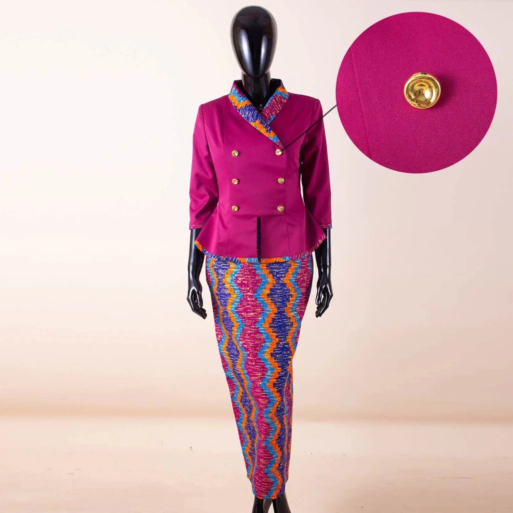 Elegant African Print 2PC Suit – Structured Blazer & High - Waisted Skirt - Free Delivery Worldwide only at Flexi Africa