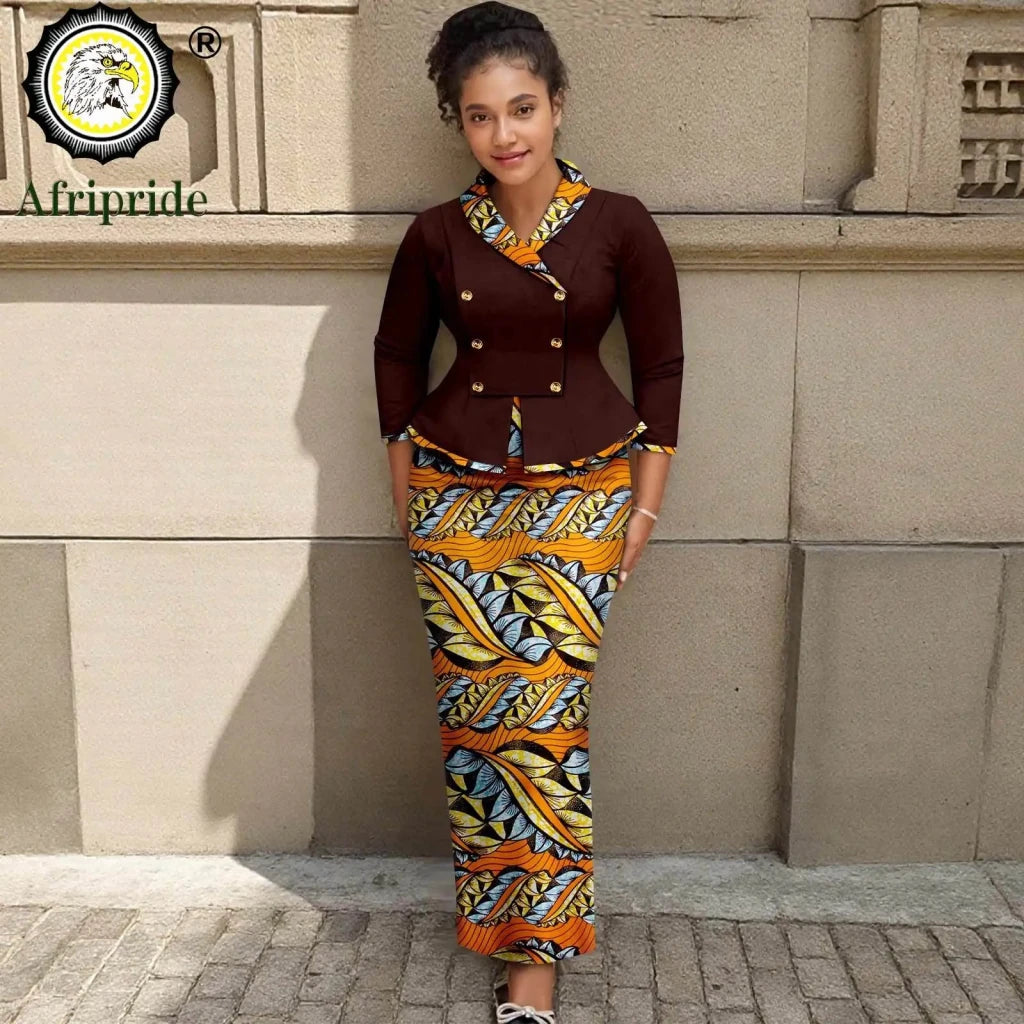 Elegant African Print 2PC Suit – Structured Blazer & High - Waisted Skirt - Free Delivery Worldwide only at Flexi Africa