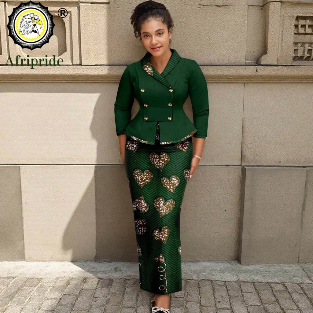 Elegant African Print 2PC Suit – Structured Blazer & High - Waisted Skirt - Free Delivery Worldwide only at Flexi Africa
