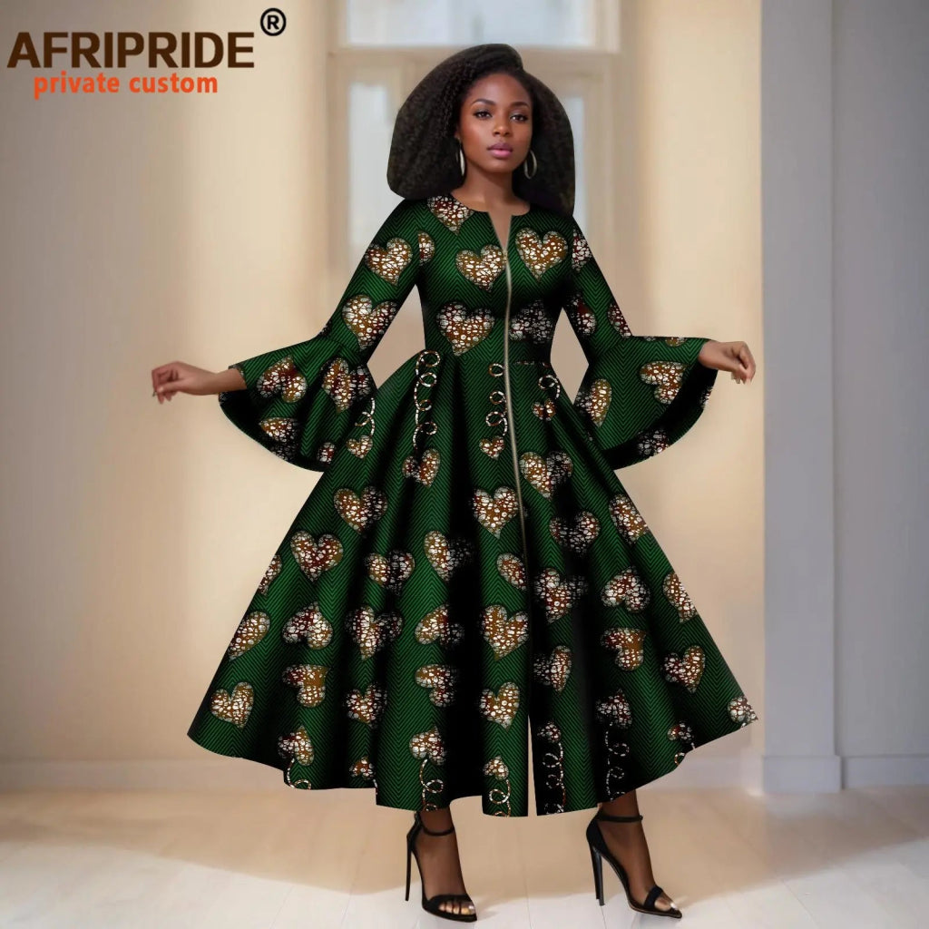 Elegant African Print Long Dress Flare Sleeve Maxi Style Flexi Africa Elegant African Print Long Dress Flare Sleeve Maxi Style Flexi Africa