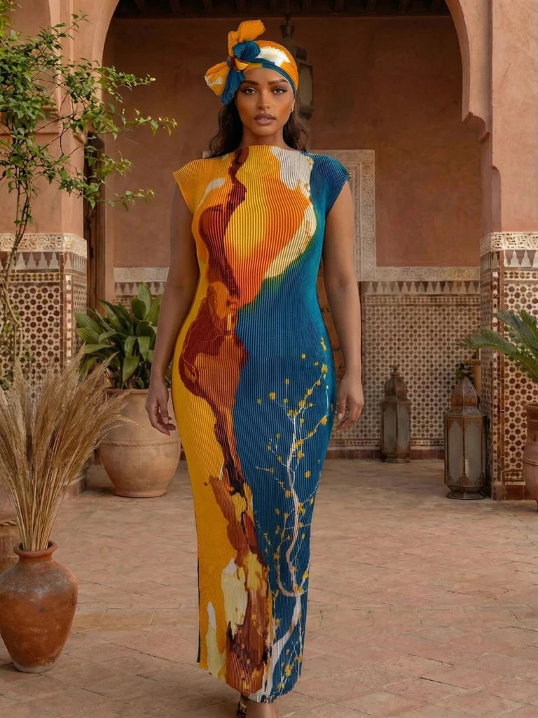 Elegant African Printed Silk Kaftan Abaya – Oversized Dress for Women - Free Delivery Worldwide only at Flexi Africa