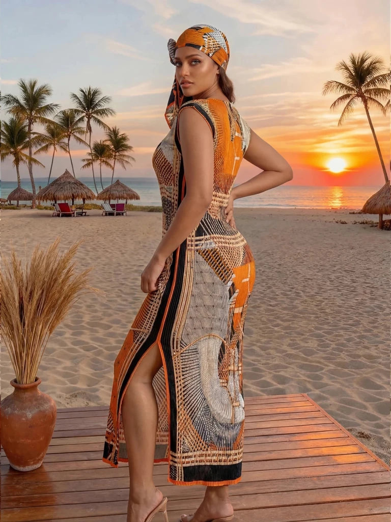 Elegant African Printed Silk Kaftan Abaya – Oversized Dress for Women - Free Delivery Worldwide only at Flexi Africa