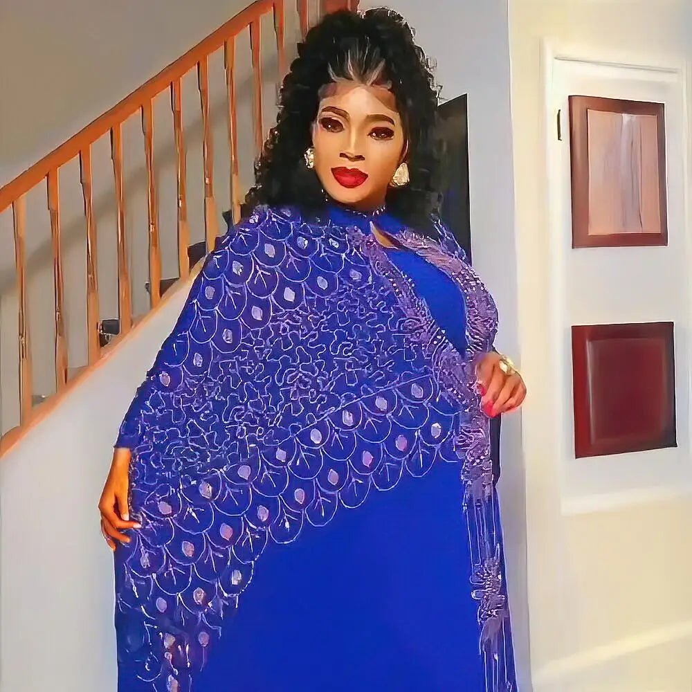 Elegant African Rhinestone Dress Set for Women – 2PC Party Outfit - Free Delivery Worldwide only at Flexi Africa