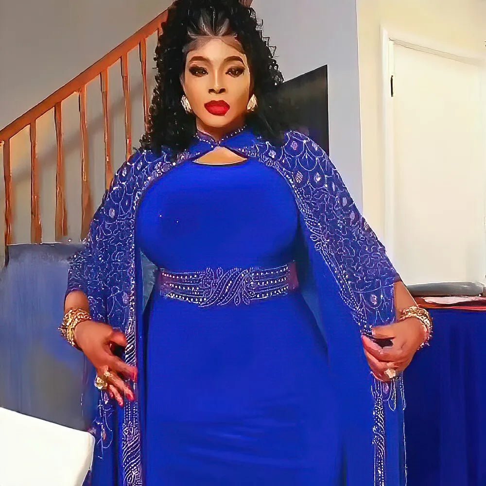 Elegant African Rhinestone Dress Set for Women – 2PC Party Outfit - Free Delivery Worldwide only at Flexi Africa
