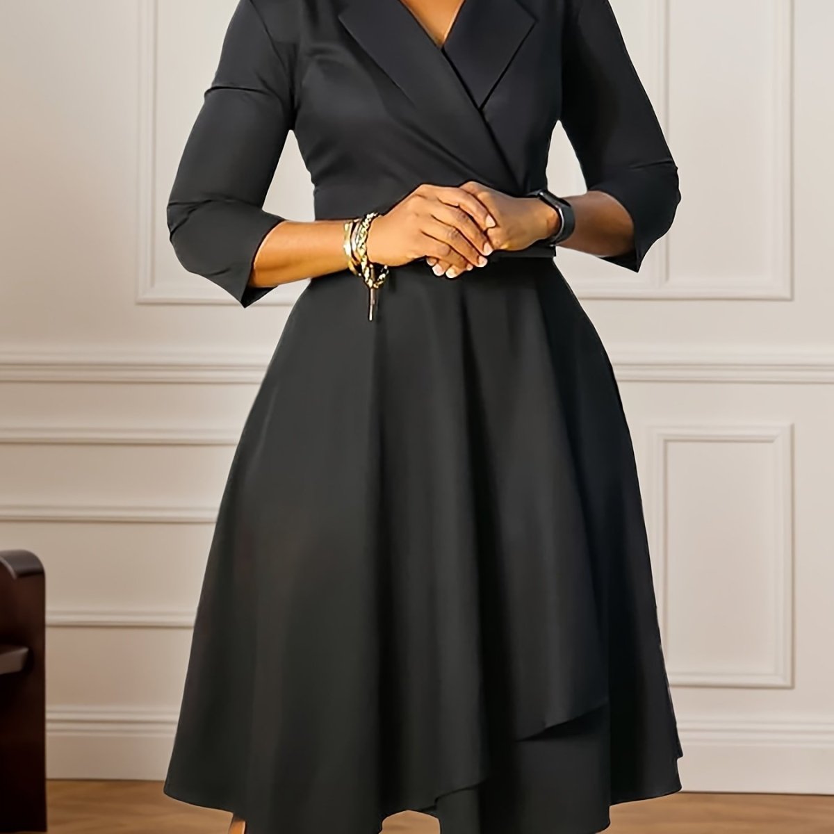 Elegant African Style Dress – V - Neck High Waist Skirt with Matching Belt for Seasonal Wear - Free Delivery Worldwide only at Flexi Africa