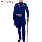 Elegant African Wedding Couple Outfits – Women's Slim Fit Mermaid Dress & Men's Bazin Riche Jacket Pant Set with Hat - Free Delivery Worldwide only at Flexi Africa