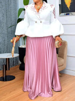 Elegant African Women’s 2PC Set – Long Sleeve Top & Pleated Skirt Party - Free Delivery Worldwide only at Flexi Africa