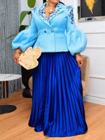 Elegant African Women’s 2PC Set – Long Sleeve Top & Pleated Skirt Party - Free Delivery Worldwide only at Flexi Africa