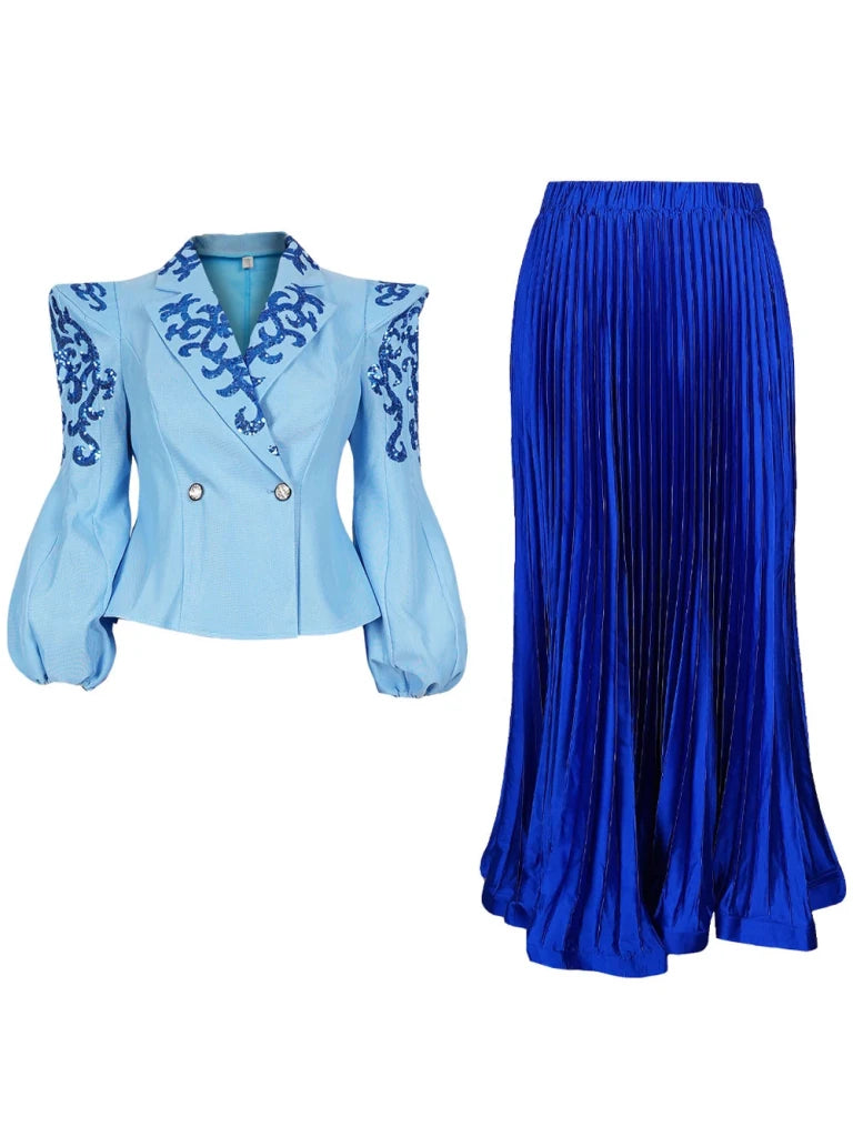 Elegant African Women’s 2PC Set – Long Sleeve Top & Pleated Skirt Party - Free Delivery Worldwide only at Flexi Africa