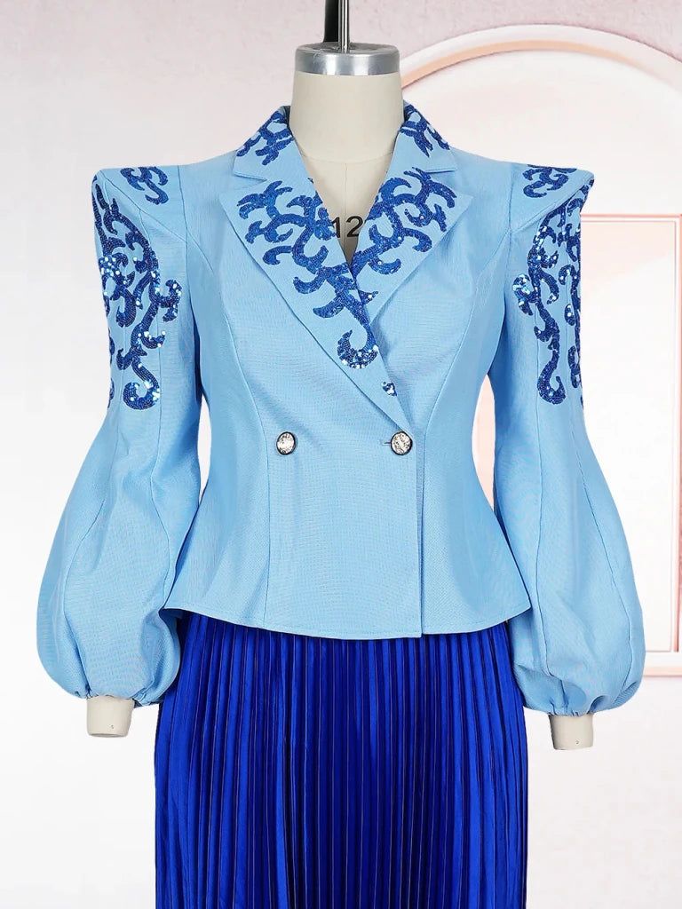 Elegant African Women’s 2PC Set – Long Sleeve Top & Pleated Skirt Party - Free Delivery Worldwide only at Flexi Africa