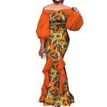 Elegant Ankara Mermaid Dress for Women – Puff Sleeve Long Evening Gown - Free Delivery Worldwide only at Flexi Africa