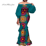 Elegant Ankara Mermaid Dress for Women – Puff Sleeve Long Evening Gown - Free Delivery Worldwide only at Flexi Africa