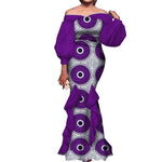 Elegant Ankara Mermaid Dress for Women – Puff Sleeve Long Evening Gown - Free Delivery Worldwide only at Flexi Africa