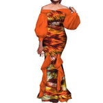 Elegant Ankara Mermaid Dress for Women – Puff Sleeve Long Evening Gown - Free Delivery Worldwide only at Flexi Africa