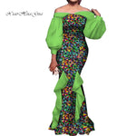 Elegant Ankara Mermaid Dress for Women – Puff Sleeve Long Evening Gown - Free Delivery Worldwide only at Flexi Africa