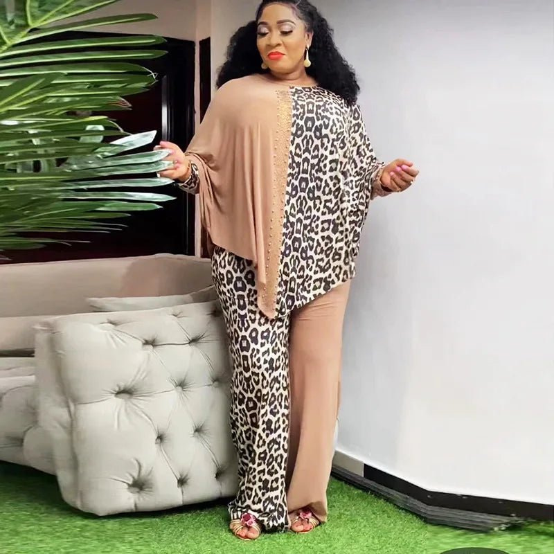 Elegant Autumn Matching Set: Long Sleeve O-neck Top and Pants for Plus Size Women - Free Delivery only at Flexi Africa