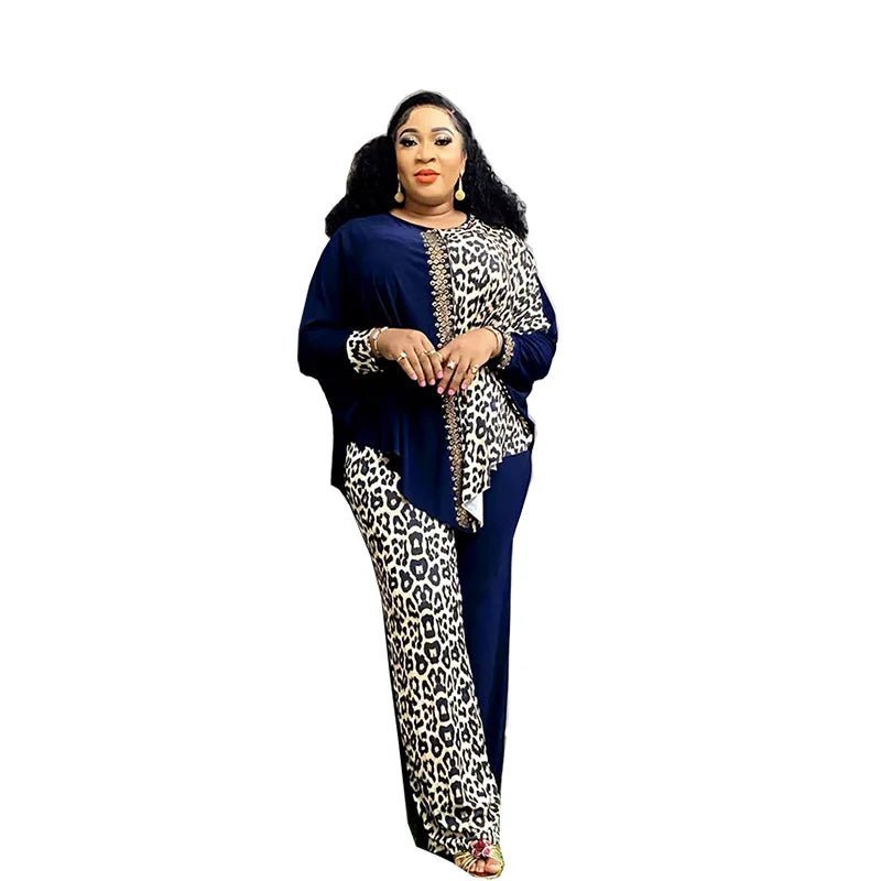 Elegant Autumn Matching Set: Long Sleeve O-neck Top and Pants for Plus Size Women - Free Delivery only at Flexi Africa