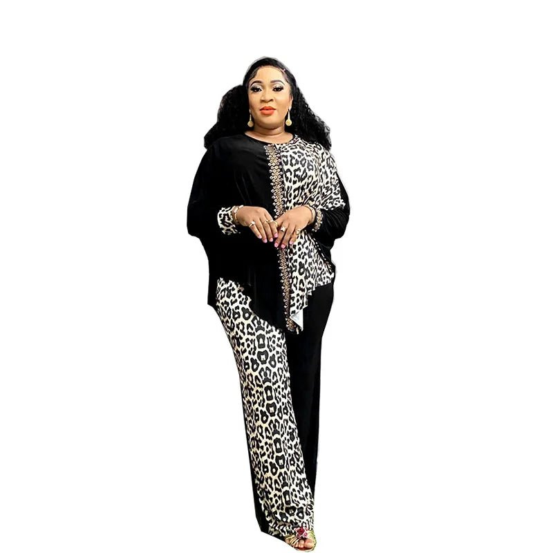 Elegant Autumn Matching Set: Long Sleeve O - neck Top and Pants for Plus Size Women - Flexi Africa - Free Delivery Worldwide only at www.flexiafrica.com