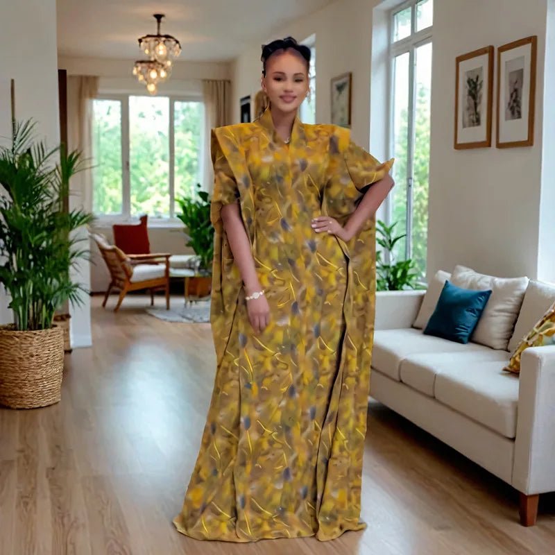 Elegant Bazin Riche African Maxi Dress for Women – Casual Loose Fit Traditional Fashion Gown - Free Delivery Worldwide only at Flexi Africa