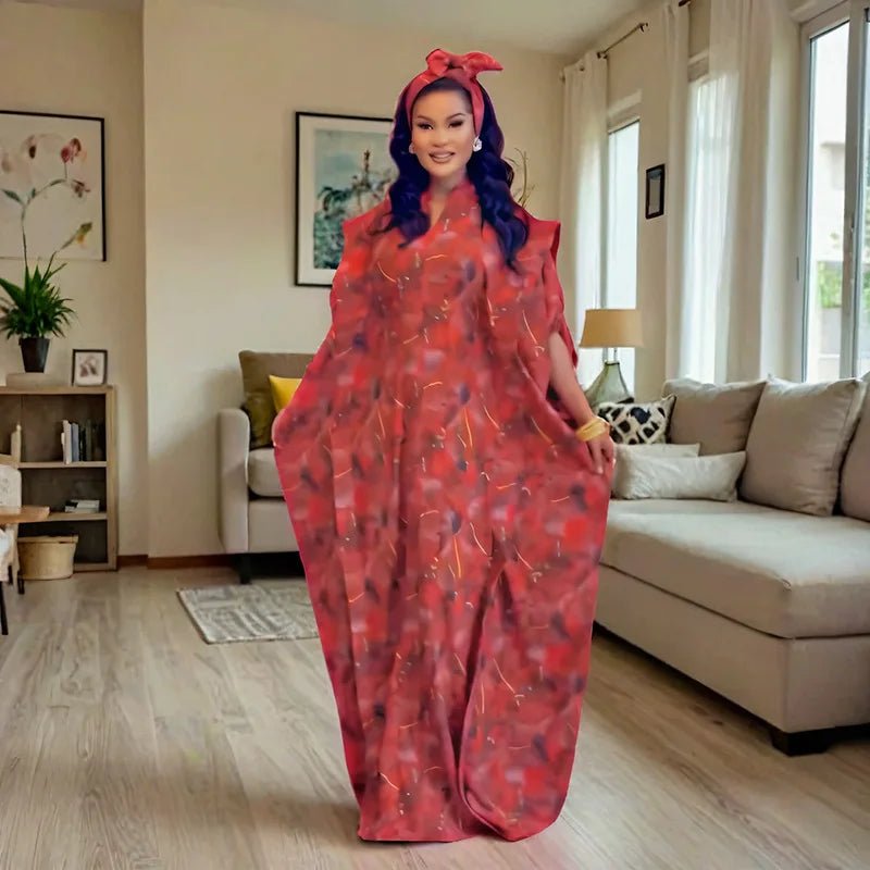 Elegant Bazin Riche African Maxi Dress for Women – Casual Loose Fit Traditional Fashion Gown - Free Delivery Worldwide only at Flexi Africa