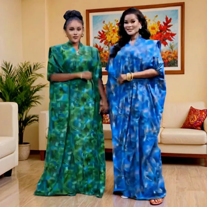 Elegant Bazin Riche African Maxi Dress for Women – Casual Loose Fit Traditional Fashion Gown - Free Delivery Worldwide only at Flexi Africa