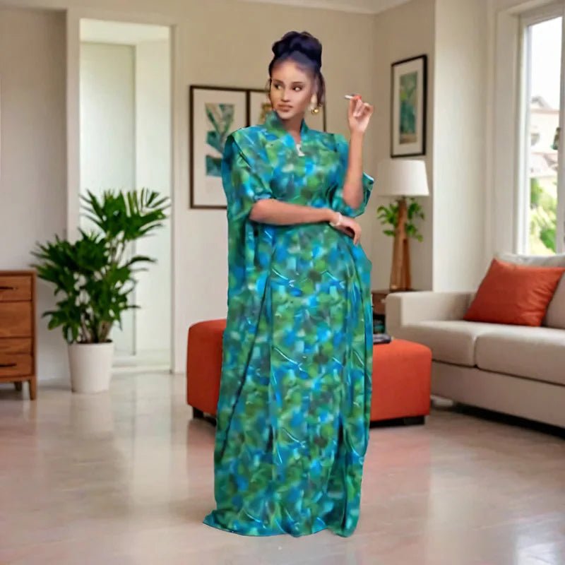 Elegant Bazin Riche African Maxi Dress for Women – Casual Loose Fit Traditional Fashion Gown - Free Delivery Worldwide only at Flexi Africa