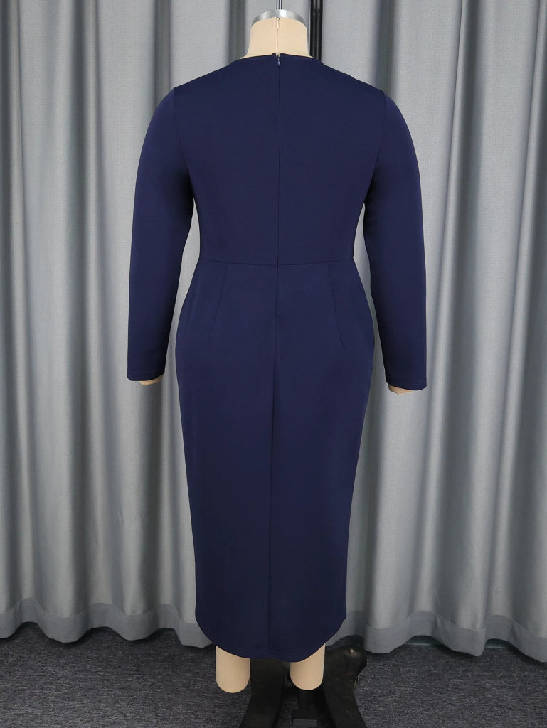 Elegant Colorblock Bodycon Church Dress — O‑Neck, Long Sleeve, 3D Flower Tiered Ruffles - Free Delivery Worldwide only at Flexi Africa