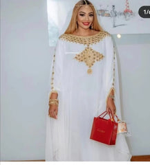 Elegant Dashiki Abaya for Women – Printed Maxi Bazin Dress with Batwing Sleeves and Sash - Free Delivery Worldwide only at Flexi Africa