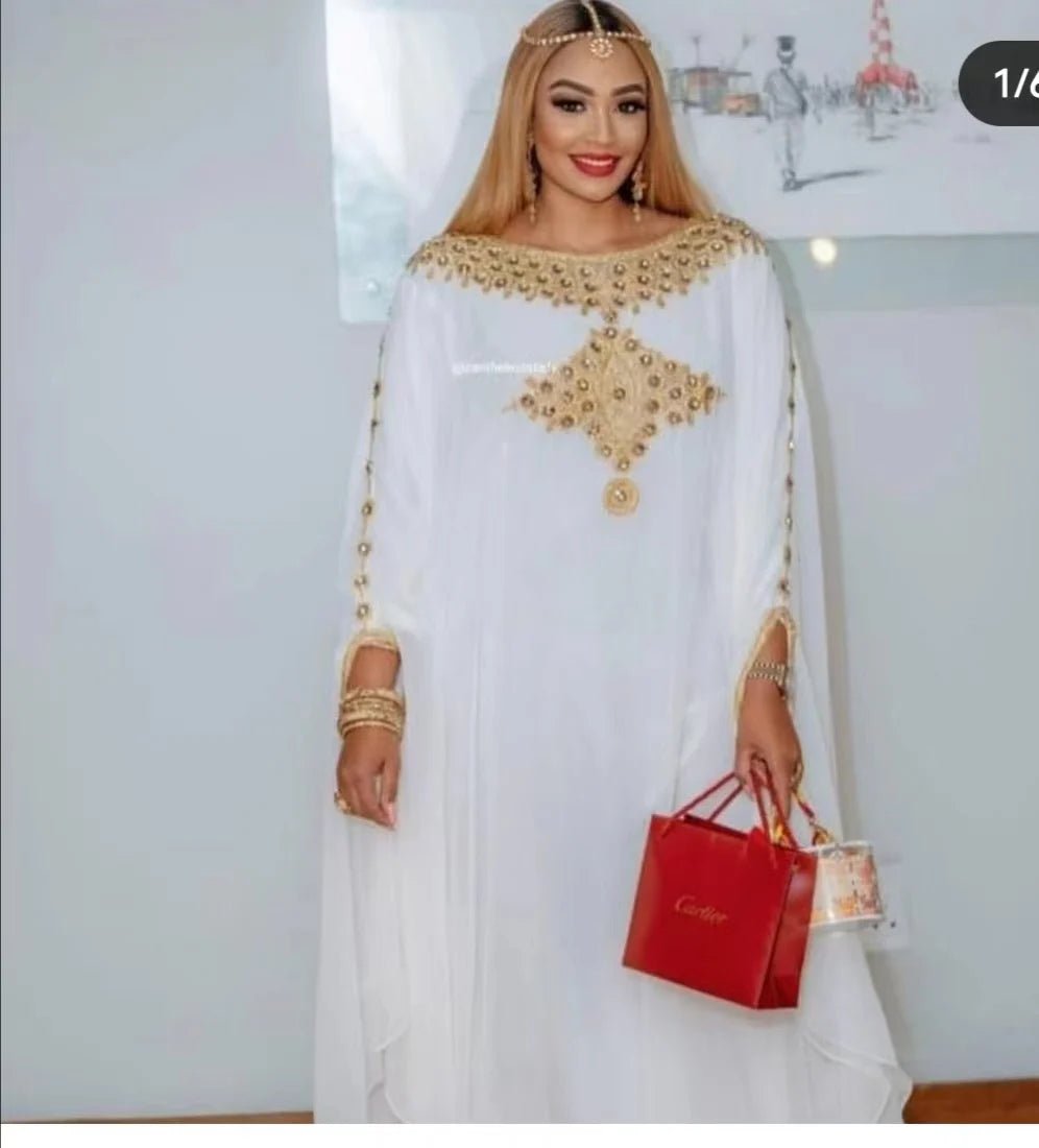 Elegant Dashiki Abaya for Women – Printed Maxi Bazin Dress with Batwing Sleeves and Sash - Free Delivery Worldwide only at Flexi Africa