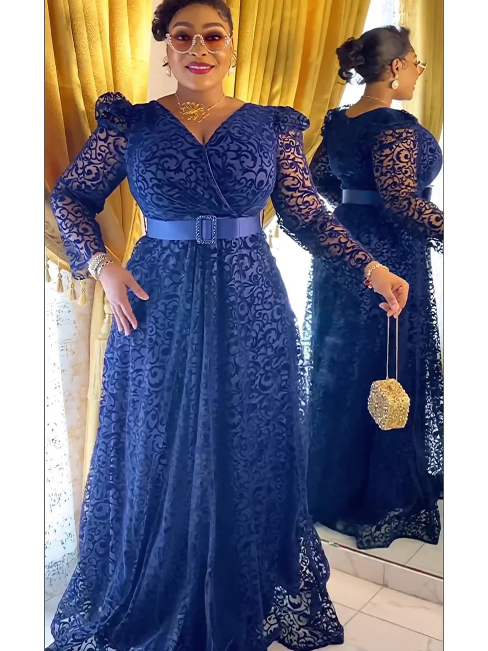 Elegant Maxi Dashiki Lace Wedding Gowns: Plus Size African Party Dresses for Women's Fashion - Flexi Africa - Flexi Africa offers Free Delivery Worldwide - Vibrant African traditional clothing showcasing bold prints and intricate designs