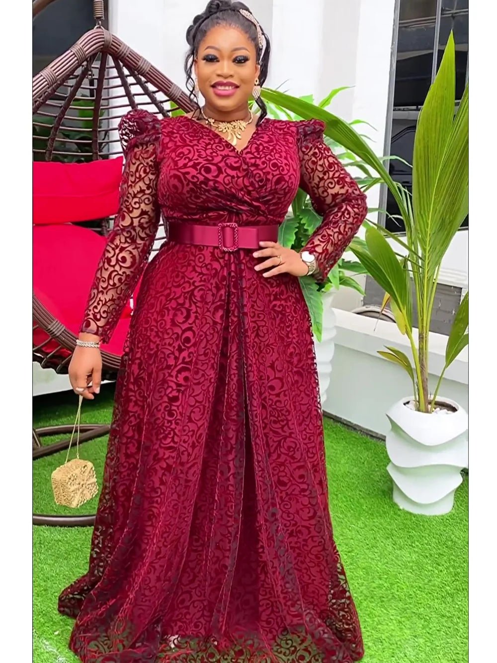 Elegant Maxi Dashiki Lace Wedding Gowns: Plus Size African Party Dresses for Women's Fashion - Flexi Africa - FREE POST