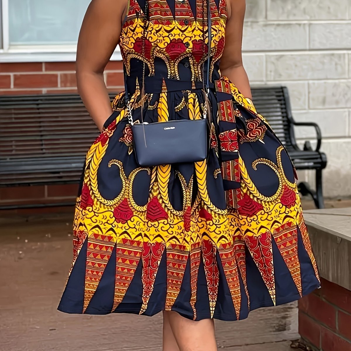 Elegant Mixed Print Color Clash Dress – Casual Street Style Resort Wear for Everyday Chic - Free Delivery Worldwide only at Flexi Africa