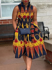 Elegant Mixed Print Color Clash Dress – Casual Street Style Resort Wear for Everyday Chic - Free Delivery Worldwide only at Flexi Africa