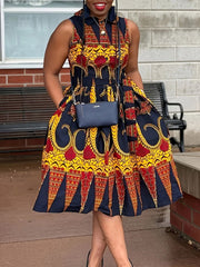 Elegant Mixed Print Color Clash Dress – Casual Street Style Resort Wear for Everyday Chic - Free Delivery Worldwide only at Flexi Africa