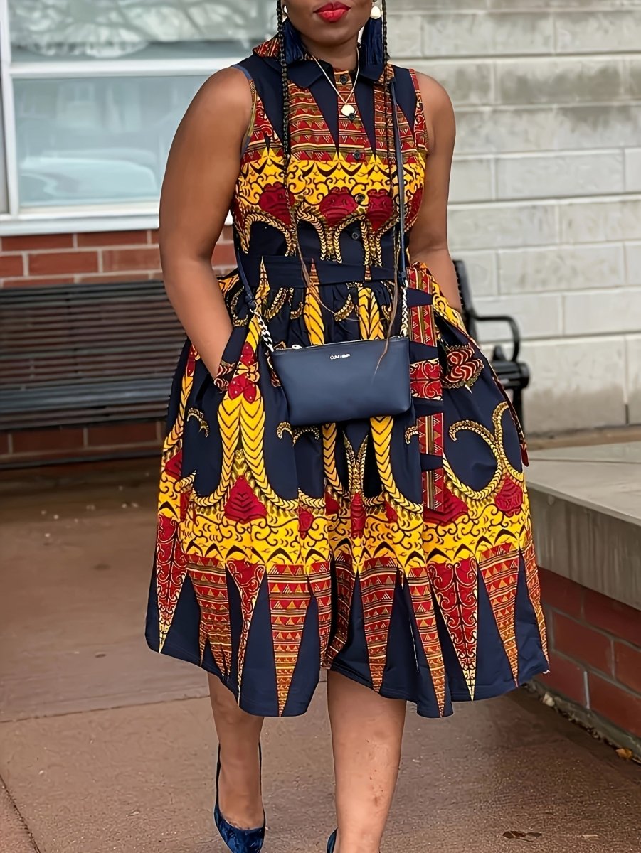 Elegant Mixed Print Color Clash Dress – Casual Street Style Resort Wear for Everyday Chic - Free Delivery Worldwide only at Flexi Africa