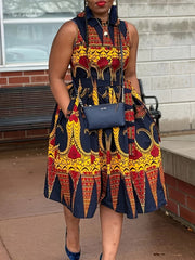Elegant Mixed Print Color Clash Dress – Casual Street Style Resort Wear for Everyday Chic - Free Delivery Worldwide only at Flexi Africa
