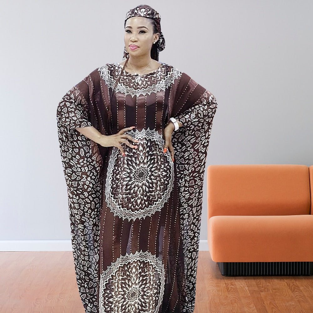 Elegant Muslim Party Dress for Women African Design Print in Loose and Comfortable Robe Gowns Style - Flexi Africa - Flexi Africa offers Free Delivery Worldwide - Vibrant African traditional clothing showcasing bold prints and intricate designs
