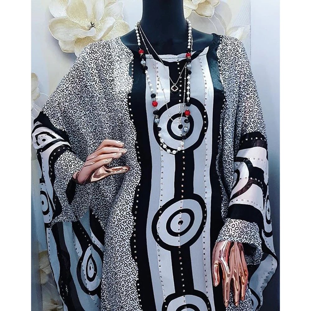 Elegant Nigerian Abaya Dress for Women – Leopard & Geometric Dashiki Style African Loose Fit Fashion - Free Delivery Worldwide only at Flexi Africa