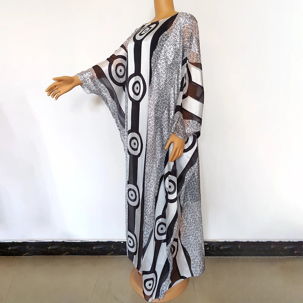 Elegant Nigerian Abaya Dress for Women – Leopard & Geometric Dashiki Style African Loose Fit Fashion - Free Delivery Worldwide only at Flexi Africa